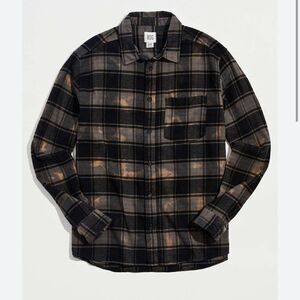 BDG Flannel Plaid Button-Up Shirt Long Sleeve Pocket Women's Gray Black SZ S NWT